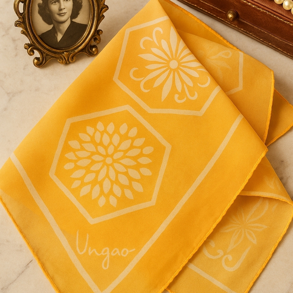 Vintage 1970s Emanuel Ungaro Signed Silk Scarf – Yellow Floral Hexagon Print
